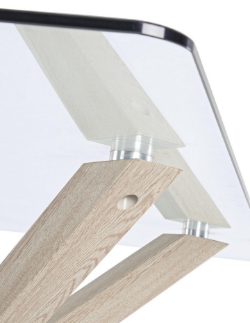 Picioare metalice cu finisaj aspect lemn masă fixă May, dreptunghiulară, pentru 6 persoane, blat din sticlă securizată, 160x90 cm - Img 5