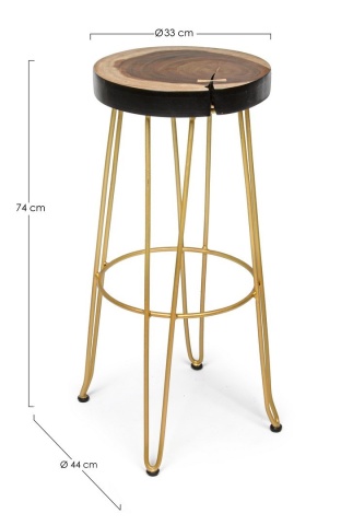 Scaun de bar, design nordic, din lemn masiv și oțel vopsit electrostatic, auriu, înălțime 74 cm - Img 2