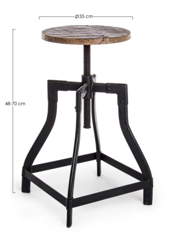 Scaun tip bar Revolve, rotativ și reglabil pe înălțime, din metal și lemn de mango, diametru 35 cm, h 48-70 cm - Img 2