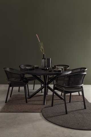 Scaun vintage Keith cu brațe, lemn de tec și ratan, negru, 56 x 60.5 x 83 cm - Img 10