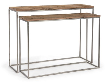 Set 2 console Rafter, cu blat din lemn reciclat și cadru metalic nichelat, 100x32x73 cm și 110x35x83 cm - Img 6