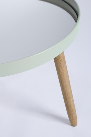 Set 2 măsuțe de cafea Edvard, cu blat tip oglindă și picioare din lemn de cauciuc, structură din oțel vopsit epoxidic, verde salvie, diametre 35,5 cm și 40 cm - Img 2