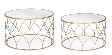 Set 2 Măsuțe de cafea rotunde Elenor, metal și sticlă, diametre 66 și 71 cm - Img 1