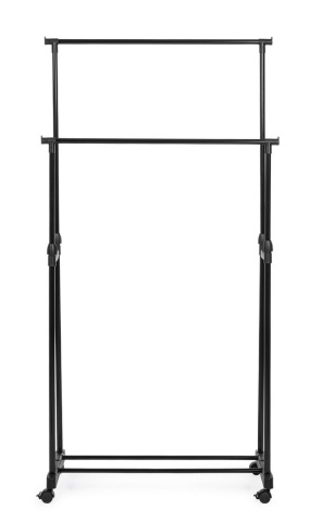 Set 2 Standuri haine Roald, cu 2 bare telescopice, reglabile pe înălțime, cu roți, din oțel vopsit electrostatic, negru, lățime 80 cm, H 90-160 cm - Img 2