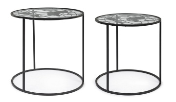 Set de 2 măsuțe de cafea rotunde din oțel vopsit electrostatic și sticlă securizată - Img 1