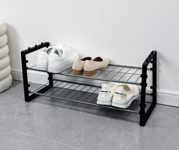 Set de 8 Pantofar cu 2 rafturi, din oțel și PP, negru, 69 x 25 x 31 cm - Img 6