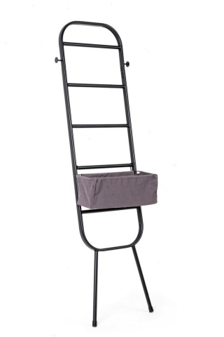 Suport obiecte Quiete cu coș din bumbac, structură din oțel vopsit electrostatic, 46x19x155 cm - Img 1