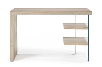 Birou Bilbao, cu 2 rafturi și elemente din sticlă, aspect lemnos, 120 x 50 x 76 cm - Img 3