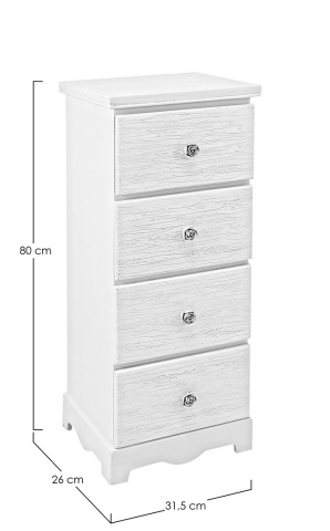 Comodă cu 4 sertare, finisaj alb mat cu efect albit, 31,5x26x80 cm - Img 2