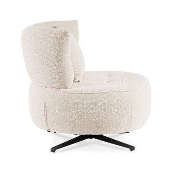 Fotoliu pivotant 360º, tapițat cu poliester efect chenille cu model punctat, picioare din oțel, ecru, 80 x 93.5 x 96.5 cm - Img 5