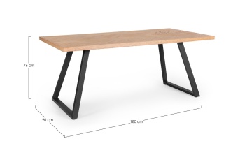 Masă dining Dukat, pentru 6 persoane, blat MDF furniruit, picioare din oțel vopsit electrostatic negre, 180x90 cm - Img 2