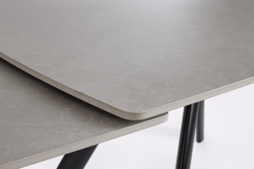 Masă dining extensibilă 119,5-180 cm, pentru 4-6 persoane, blat gresie porțelanată efect marmură, bază oțel, gri/negru - Img 6