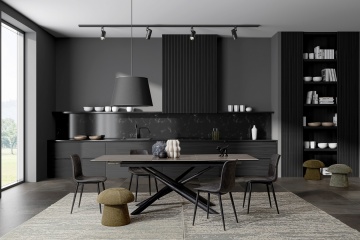 Masă dining extensibilă pentru 8 persoane, cu blat ceramic și picioare din oțel vopsit electrostatic, 160-220x90 cm - Img 11
