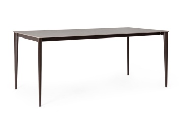 Masă dining fixă Reija, dreptunghiulară, cu blat din gresie porțelanată cu efect de marmură gri deschis și picioare din oțel vopsit ruginiu, 180x90x76 cm - Img 1