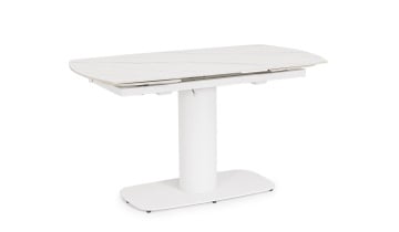 Masă dining Jeremias, extensibilă pentru 6-8 persoane, blat din gresie porțelanată cu efect de marmură albă mată, bază din oțel, 140-200x80x75 cm - Img 2