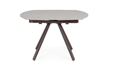Masa dining Raita, 4-6 persoane, extensibilă, cu blat din gresie porțelanată efect marmură gri deschis și bază din oțel vopsit epoxidic ruginiu, 119-178x89.4 cm - Img 4