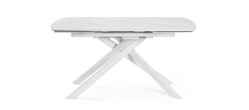 Masă extensibilă Joakim, 8-10 persoane, blat gresie porțelanată efect marmură mată, picioare oțel, albă, 160-240 x 90 x 75 cm - Img 4