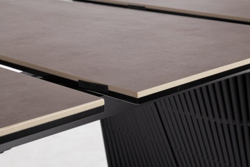 Masă extensibilă Oliver, dreptunghiulară, pentru 6-8 persoane, cu blat din ceramică și sticlă securizată și picioare din oțel, 180-220x90x75 cm - Img 7