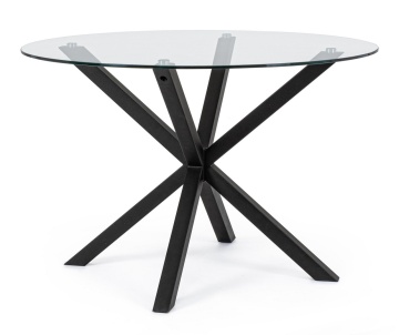 Masă fixă May, rotundă, pentru 6 persoane, blat din sticlă securizată, picioare metalice negre, Ø114 cm - Img 1