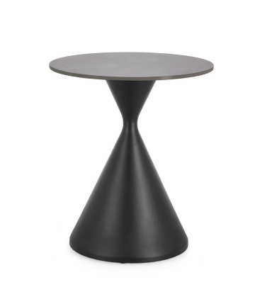 Măsuță de cafea Joona, rotundă, cu blat din gresie porțelanată efect marmură gri mat și bază din oțel, negru, diametru 50 cm - Img 1