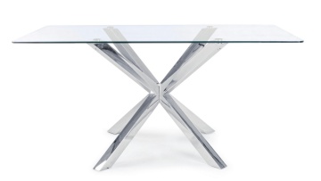 Picioare metalice cromate masa fixă May, dreptunghiulară, pentru 6 persoane, blat din sticlă securizată, 160x90 cm - Img 3