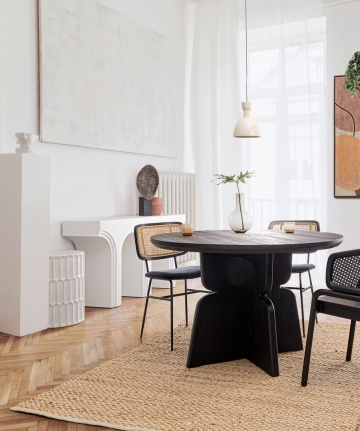Scaun vintage Keith cu brațe, lemn de tec și ratan, negru, 56 x 60.5 x 83 cm - Img 11