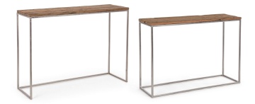 Set 2 console Rafter, cu blat din lemn reciclat și cadru metalic nichelat, 100x32x73 cm și 110x35x83 cm - Img 1