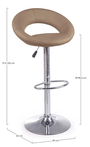 Set de 2 scaune de bar Cheyenne, reglabile pe înălțime, piele ecologică și oțel cromat, taupe - Img 2