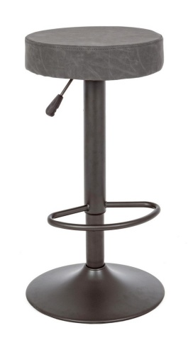 Set de 2 scaune de bar Piper Vintage, reglabile pe înălțime, cu șezut din piele ecologică gri închis și bază metalică gri mat, 35x35x64-85 cm - Img 1
