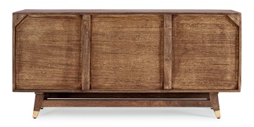 Comoda Dhaval, 2 uși și sertare, lemn mango și salcâm reciclat, aplicații metal și piele, 160x40x75 cm - Img 4