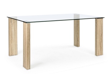 Masă Arley, fixă, 6 persoane, blat din sticlă, picioare din MDF cu aspect lemn, 160x90 cm - Img 1