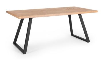 Masă dining Dukat, pentru 6 persoane, blat MDF furniruit, picioare din oțel vopsit electrostatic negre, 180x90 cm - Img 1