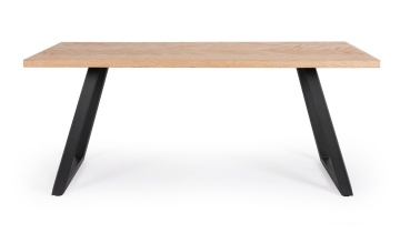 Masă dining Dukat, pentru 6 persoane, blat MDF furniruit, picioare din oțel vopsit electrostatic negre, 180x90 cm - Img 3