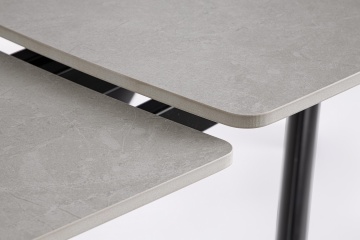 Masă dining extensibilă 119,5-180 cm, pentru 4-6 persoane, blat gresie porțelanată efect marmură, bază oțel, gri/negru - Img 7