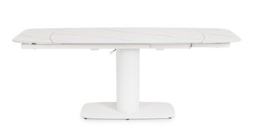 Masă dining Jeremias, extensibilă pentru 6-8 persoane, blat din gresie porțelanată cu efect de marmură albă mată, bază din oțel, 140-200x80x75 cm - Img 3