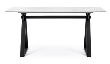 Masă dining Paloma, 6 persoane, blat sticlă securizată efect marmură, picioare metalice, 160x90 cm - Img 3