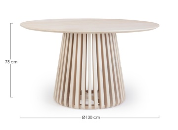 Masă dining rotundă fixă, pentru 6 persoane, din lemn de mango, finisaj nitrocelulozic, natur, diametru 130 cm - Img 2