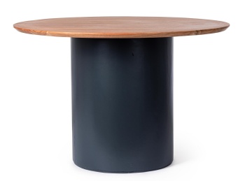 Masă Ojas, rotundă, fixă, pentru 6 persoane, din lemn masiv de salcâm și MDF, albastră, diametru 115 cm - Img 1