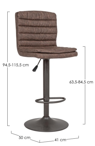 Set de 2 scaune de bar Connor, reglabile pe înălțime, din oțel și piele ecologică, finisaj mat, maro vintage - Img 2