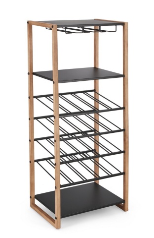 Suport pentru 20 sticle Isaac, din oțel vopsit electrostatic și lemn de cauciuc, negru, 50x35x122 cm - Img 1