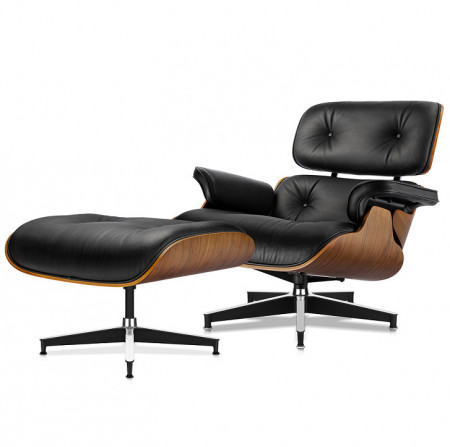 Fotoliu Piele Eames Lounge Chair cu Otoman furnir nuc marime XL