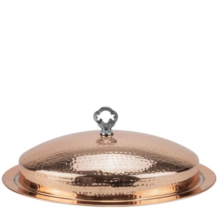Platou oval cu capac ( cloche ) cupru 50 x 40 cm