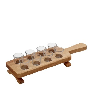 Set 8 pahare sticla SHOT 40 ml cu suport lemn fag 42 x 12 cm -KOP112