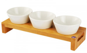 Set 3 boluri melamina cu tava bambus H 3.5 cm