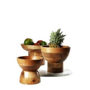 Bol rotund cu picior lemn Mango 36 x 30 - Img 2