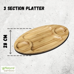 Platou lemn servire oval Wilmax England cu 3 compartimente 50.5 x 28 cm 771198 - Img 4
