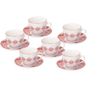 Set 6 cesti cu farfurie ceai , cappuccino , Coral 270 ml - 97044