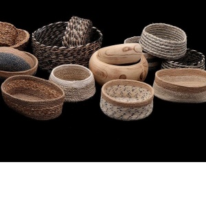 Cos paine rotund Jute bej / negru 18 cm - Img 2