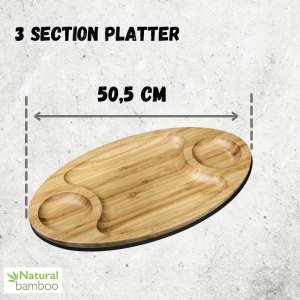 Platou lemn servire oval Wilmax England cu 3 compartimente 50.5 x 28 cm 771198 - Img 5