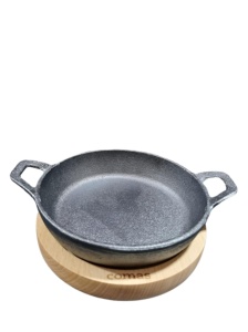 Vas servire fonta cu suport lemn rotund 14.5 x h 3 cm - 9981/7509
